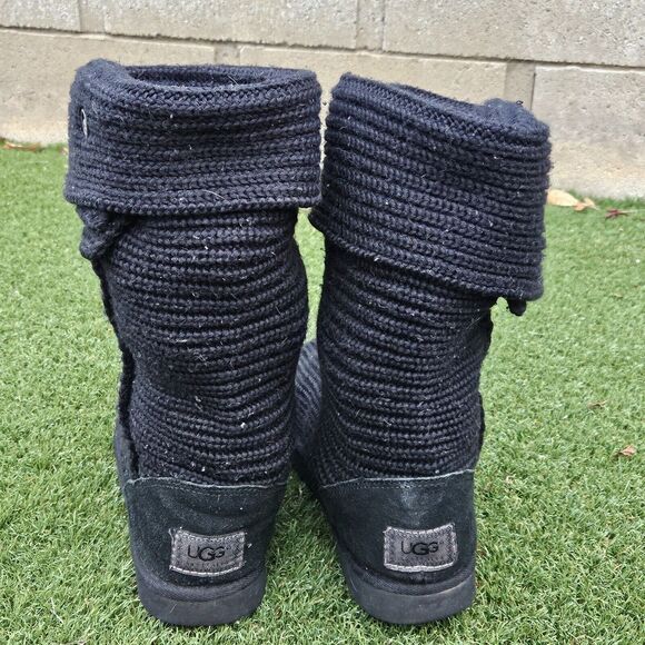 UGG Australia Classic Cardy Knit Boot Womens Size 8 Wool Black Buttons Fold Over - Picture 11 of 14